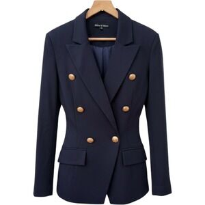 Attitude Unknown Blazer XS Navy Blue Double Breasted Gold Crest Button Tailored